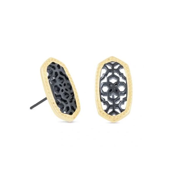 NWT! Kendra Scott Ellie Gold Stud Earrings in Gunmetal Filigree Mix - Picture 2 of 4